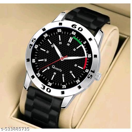 Medboo Black Tri Dial Silver Cash Black Pu Bump Belt Boy and Men Watch