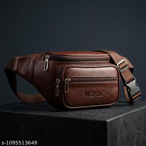 Premium Brown Leather Waist Bag for Men and Women, Stylish Crossbody Sling Fanny Pack with Multiple Zipper Pockets, Adjustable Strap, Travel, Casual, Outdoor and Everyday Use Waist Pouch