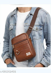 Pure Luxury Gloss Leather Small Sling Bag for Men | Chest Slinger bag | Crossbody Bag| Side Bag Men | Mini Leather Slings | Corporate Gift Item | Passport Document Sling. (Royal Tan)