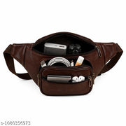 Waist Bag for Men and Women Brown Premium Faux Leather Waist Bag with Multiple Zipper Compartments, Adjustable Strap and Secure Buckle Closure, Stylish Fanny Pack for Travel, Shopping, Daily Use, Casual Outings and Outdoor Activities