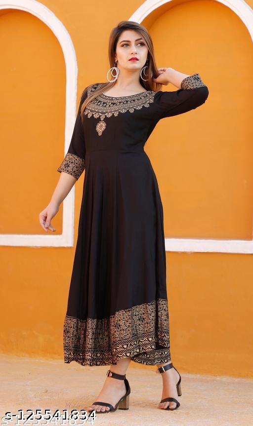 Womens Rayon Printed Anarkali Kurti