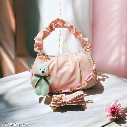 Trendy Women's Ruffled Shoulder Bag – Stylish Faux Leather Handbag with Gold Chain & Adjustable Strap for Casual & Party Wear