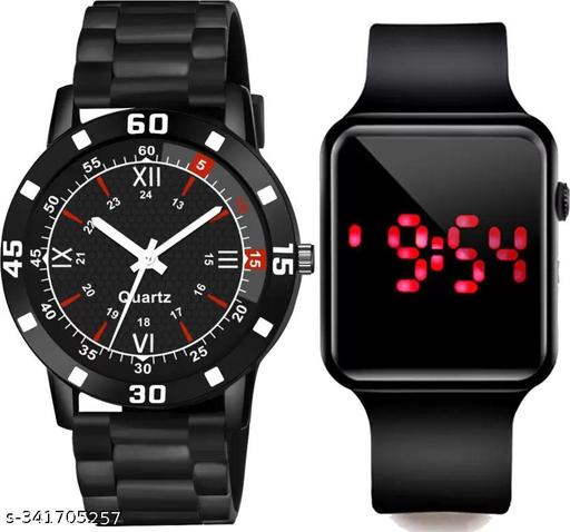 Watch Combo BUY 1 GET 1 FREE Low Price Stylish Combo Watch Analog Watch - For Men Analog And digital All Black Rubbers Strap Stylish Pack Of 2 Combo Watch