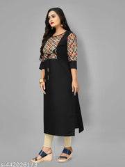 Women's Black Printed Plus Size Cotton Kurti