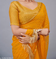 Saree With Blouse Piece haldi saree yellow saree gold saree saree for haldi