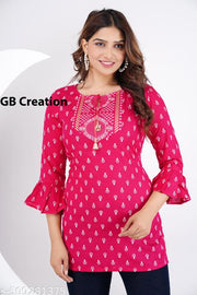 Women Trending Rayon Printed Short Kurta