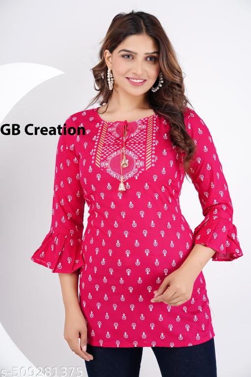 Women Trending Rayon Printed Short Kurta