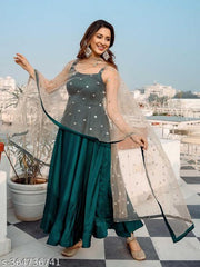 Green Solid Anarkali Kurta With Dupatta (Set of 2)