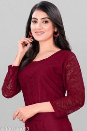 Elegant Net Fabric Embroidered Kurta for Women