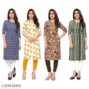 Polyster/Crepe fabric-Women Printed Straight Kurti Combo of 4