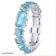 EFS Fashion Brand Wrist Watches Women Girl Beautiful Rectangle Colorful Gems Design Steel Metal Band Clock S72 02 - Blue Silver Crystal