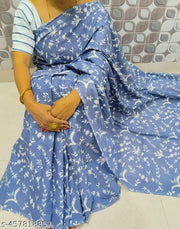 JAIPURI, BAGRU HAND BLOCK PRINT PURE SOFT COTTON MULMUL SAREE WITH BLOUSE PIECE
