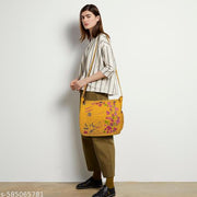 Yellow Side Body Bag for Girls & Women – Stylish Floral Print Sling Bag, halka aur spacious Shoulder Messenger College, Office, Daily Use & Travel ke liye perfect