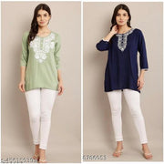 Short Kurta For Women Rayon Green Embroidery Short Kurtis Combo