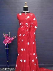 New Georgette Embroidery Red Saree With Unstitched Blouse Piece