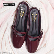 JM Looks Women's Glossy Patent Slip-On Mules with Bow Detail Flat Sandal Comfortable Cushion Footbed for Office Party & Casual Wear- Wine