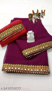 NEW Georgette  MIRROR LACE SAREE