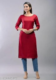 Cool&Classy Boat Neck Simple Rayon Kurta(Red)