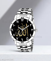 Natrix Analog ALLAH Design Black Dial Stylish Silver Stainless Steel Strap Wrist Watch for Muslim Men and Boys, Pack of 1 - ALLAH-AVO-SIL-STL | Eid Special Collection