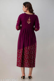 New Stylish Gold Print Rayon Anarkali Long Flared Kurti