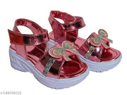 Girls Pink Party Wear Sandals with Bow Design | Stylish Synthetic Velcro Sandals for Kids