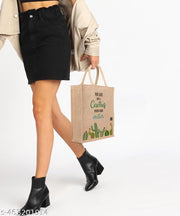 Sangra Eco-Friendly Jute Multipurpose Handbag with Zipper | Stylish & Versatile All-Over Print Bag (Pack of 2 With  Zipper)