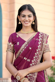 DISHA FASHION DURGA PUJA GEORGETTE BHALO MIRROR WEDDING,PARTY,FESTIVAL WEAR BOLLYWOOD SAREE.