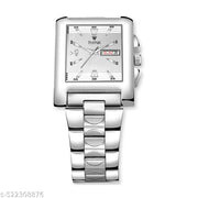 THYNK Silver Dail Trending Square Series | Working Day and Date | Stainless Steel ADJUSTABLE CHAIN Analog Watch - For Men
