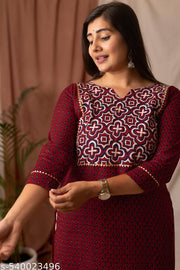 Amthi's Pure Cotton Handblock Printed A-Line Kurti For Woman
