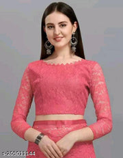 Pink net brasso saree with beads/stone & blouse