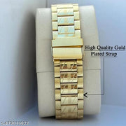 Latest Design Men's Watches Day-Date Black Dial & Original Gold Plated Adjustable Bracelet Quartz Analog Watch - For Men