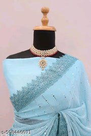 SHIMMER SAREE WITH MIRROR WORK AND CHEMICAL LACE AND DIMOND HAND WORK