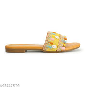 BAMBAM Women's Elegant Embroidered Woven Strap Flat Sandals | Fashionable Tassel Detail Comfort Wear Footwear for Casual & Travel Use