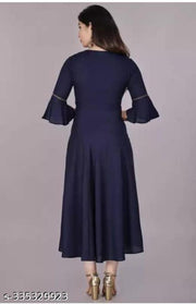 Trendy Ethnic Women's Solid Flared Kurtis (Navy Blue)