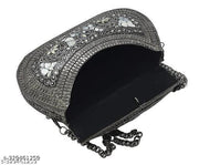 Shakuntala Textiles Handmade Antique Stone Bag Ethnic Clutch - Metal Bag Perfect for Parties, Fits All Cellphone Models