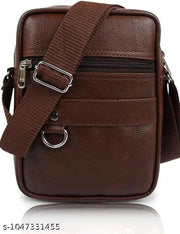 Men's Sling Bag Crossbody Shoulder Bag | PU Leather Side Bag with Adjustable Strap & Multiple Compartments for Travel, Office & Casual Use-Brown