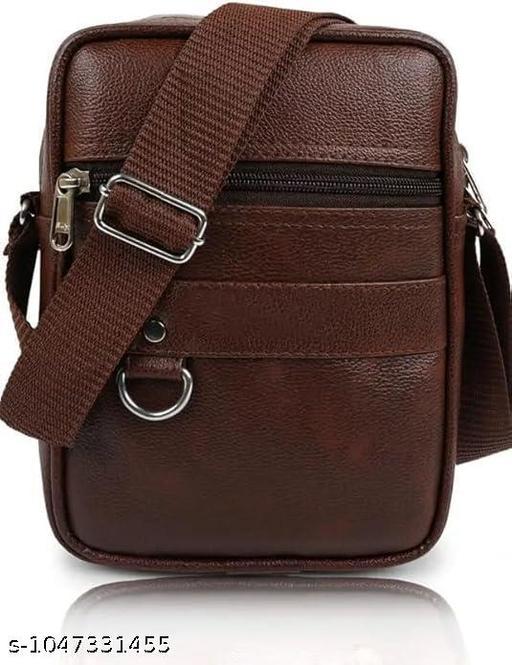 Men's Sling Bag Crossbody Shoulder Bag | PU Leather Side Bag with Adjustable Strap & Multiple Compartments for Travel, Office & Casual Use-Brown