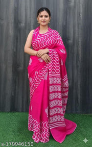Jaipuri Hand Block Printed Daily Wear Soft Cotton Mulmul Saree ,Sanganeri Cotton Mulmul Saree, Indigo Print saree,Bagru Cotton Saree, Batic / Batik Print Cotton saree In Super Fine 92*80 Fabric Quality With Attached Blouse Piece for Woman