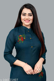 Indigo solid cotton blend straight kurta