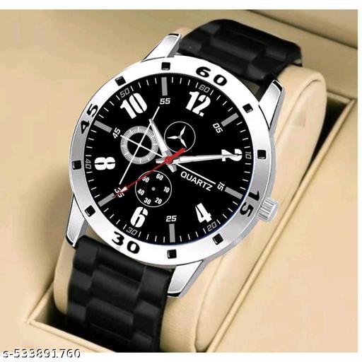 Yolako Black M Silver Cash Black Pu Bump Belt Boy and Men Watch