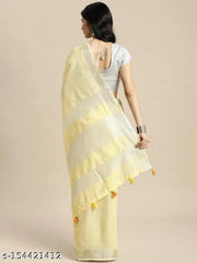 Linen Silver Zari Patta Saree With Lilen Blouse