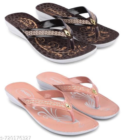 Ango Soft Footbed Sandals for Women Lightweight & Comfortable Daily Wear Fashion Sandals Pack of 2