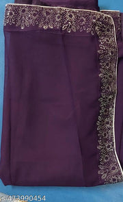 Women's Hot Fixing  Poly Georgette Saree with Unstitched   PARTYWEAR SAREE