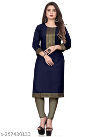 Desigener Kurtis New Collection Plain Cotton Golden Lace Border Pattern Casual Kurta for Girls & Women