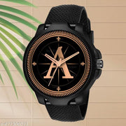 Welix Analog Round Black Dial ALPHABET A Design Stylish Black Silicone Strap Classic Design Fancy Wrist Watch for Men and Boys, Pack of 1 - ALPHA-A-3K-BLK-SFR