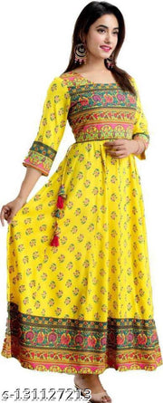Yellow Printed Flaired Kurti 2022