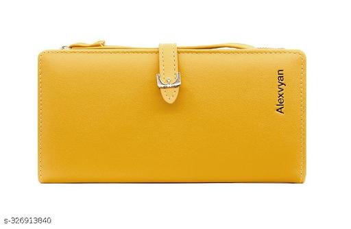 Alexvyan Yellow Long Belt Design Bi-Fold Women's Purse Wallet Card Organizer Female Hand Purse Clutch Women/Ladies/Girls Wallets 12 Card Holder 3 Long Pocket -1 Zipper Long Coin Pocket