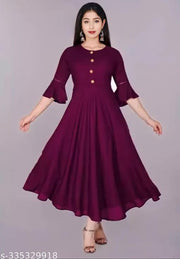 Trendy Ethnic Women's Solid Flared Kurtis (Wine)