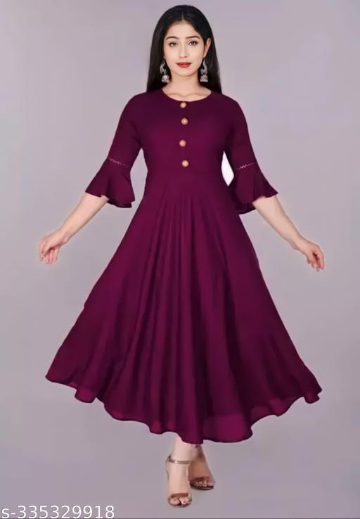 Trendy Ethnic Women's Solid Flared Kurtis (Wine)