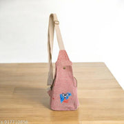 Pink Hemp Sling Bag with Multicolor Om Symbol Print | Spiritual Crossbody Shoulder Bag for Women & Men | Eco-Friendly Adjustable Strap Travel College Casual Multipocket Backpack